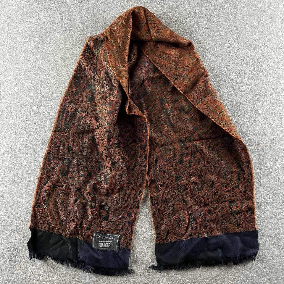 Vintage Christian Dior Scarf Wrap Paisley Fringe Cashluxe 100% Acrylic 62”x11” - Image 2 of 4