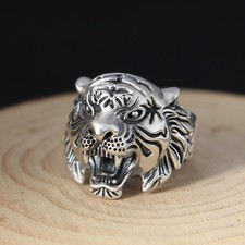 Men's Stainless Steel Brave Tiger Open Ring Size Fit All Jewelry Gift