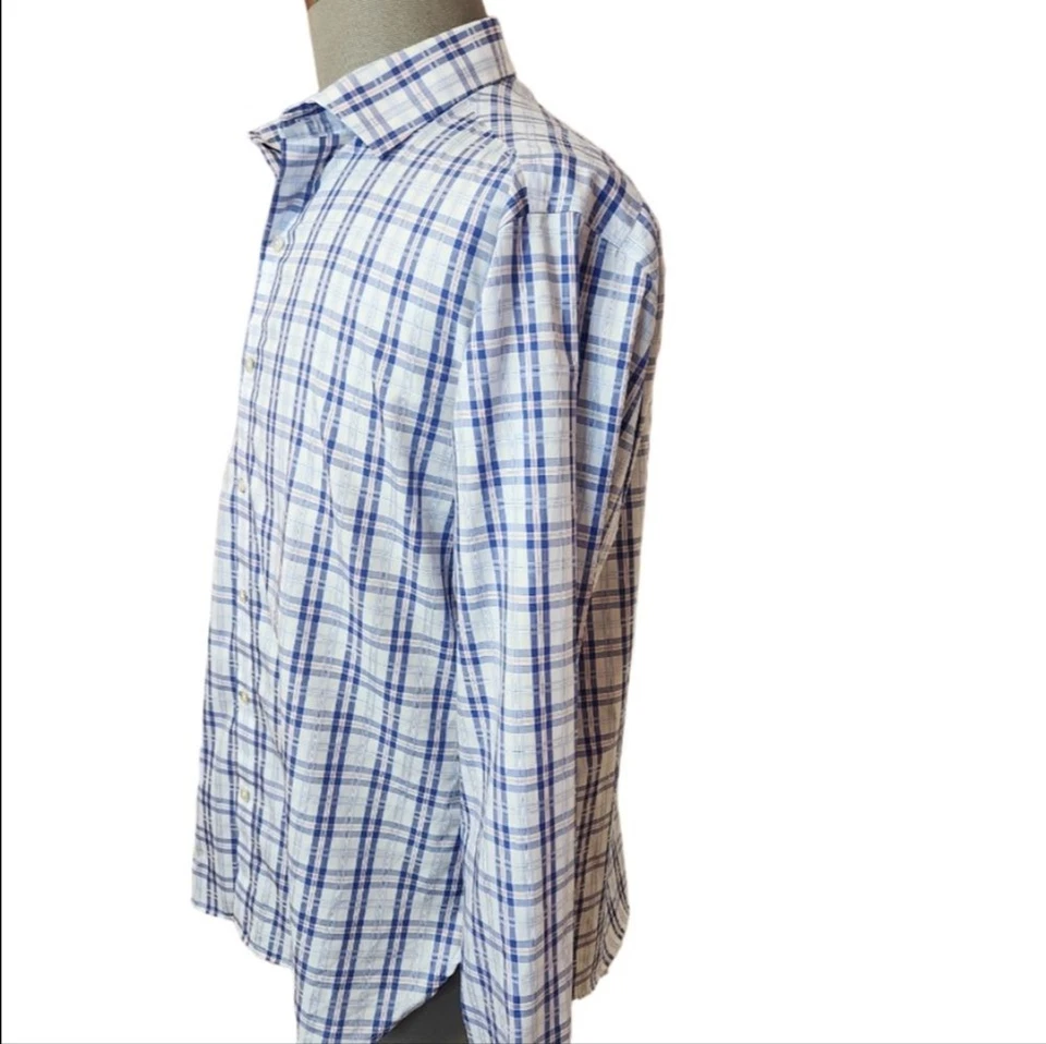 Camisa para hombre 7 Diamantes Verano Viento Cuadros Botón Frontal Blanca/Azul X-Grande Foto 3 de 4