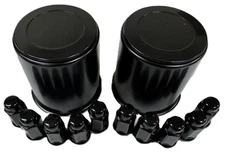Black 2-Pk Trailer Wheel Lug and Cap Sets - Hub Cover 10 Lugs 3.19 Inch Center