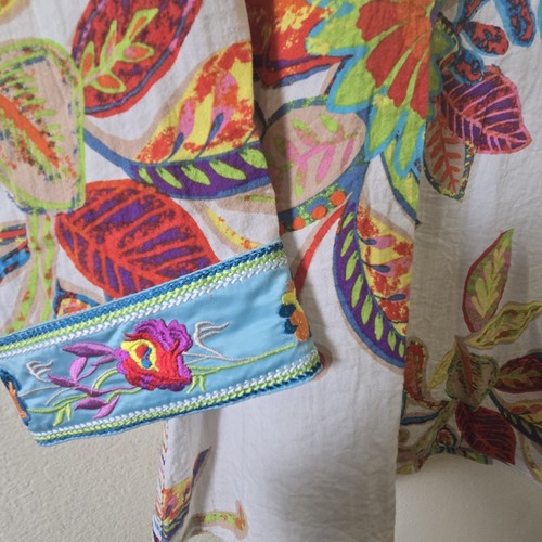 John Mark Floral Embroidered Tunic Top Colorful Bohemian Blouse Medium - Picture 2 of 6