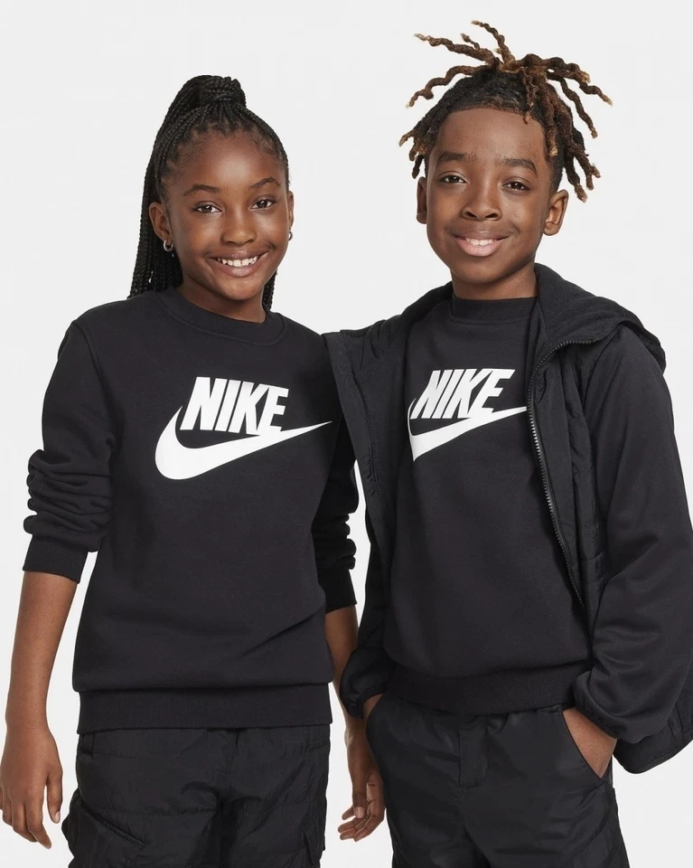  Felpa Sportiva girocollo pullover Ragazzi Unisex Nike Nero Club Crew Junior 