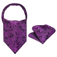 Ascot Ties for Men Paisley Floral Ascot and Pocket Square Set A32-purple