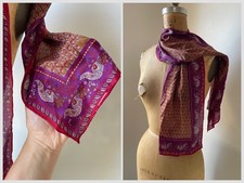 Vintage Anne Klein 100 Silk Paisley Block print Scarf Neck Hand Rolled