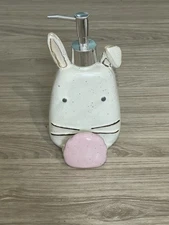 Mud Pie Bunny Rabbit Speckled Glaze Hand Soap Lotion Pump Kitchen Sponge Holder