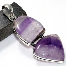 Banded Amethyst 925 Silver Plated Gemstone Pendant 2.5" Jewelry Gift JW