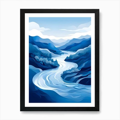 River Landscape Vector Illustration Framed Wall Art Poster Canvas Print Picture