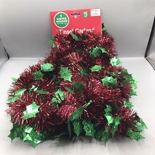 Winter Wonder Lane 15ft Green Red Tinsel Garland Christmas Decorations Tree Room