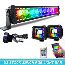 22" inch LED Light Bar Off-road Driving RGB Strobe Light Remote For Chevy Pickup