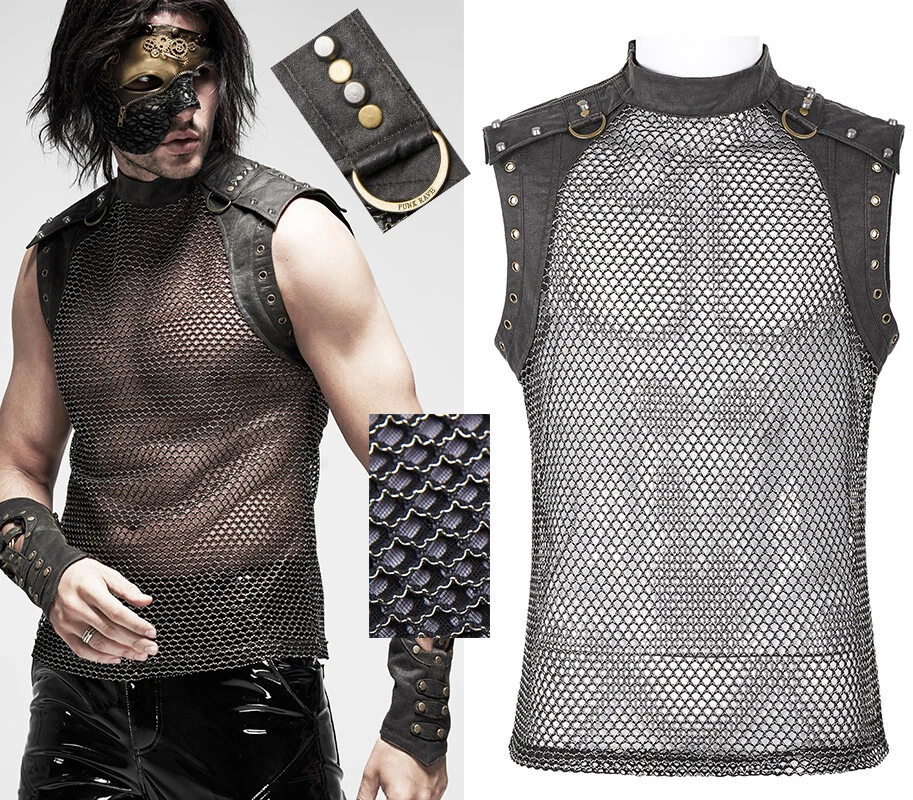 Gold coat of mail tank top vest gothic punk military sexy warrior studs  PunkRave | eBay