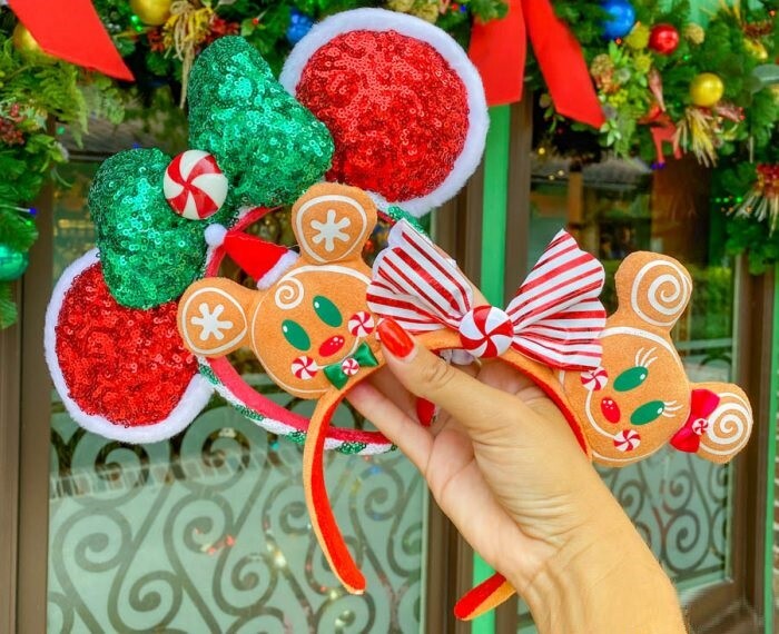 Disney Red and Green Gingerbread Ears Headband Disney Parks Christmas Green Red Xmas Gingerbread Bow Minnie  main image 2