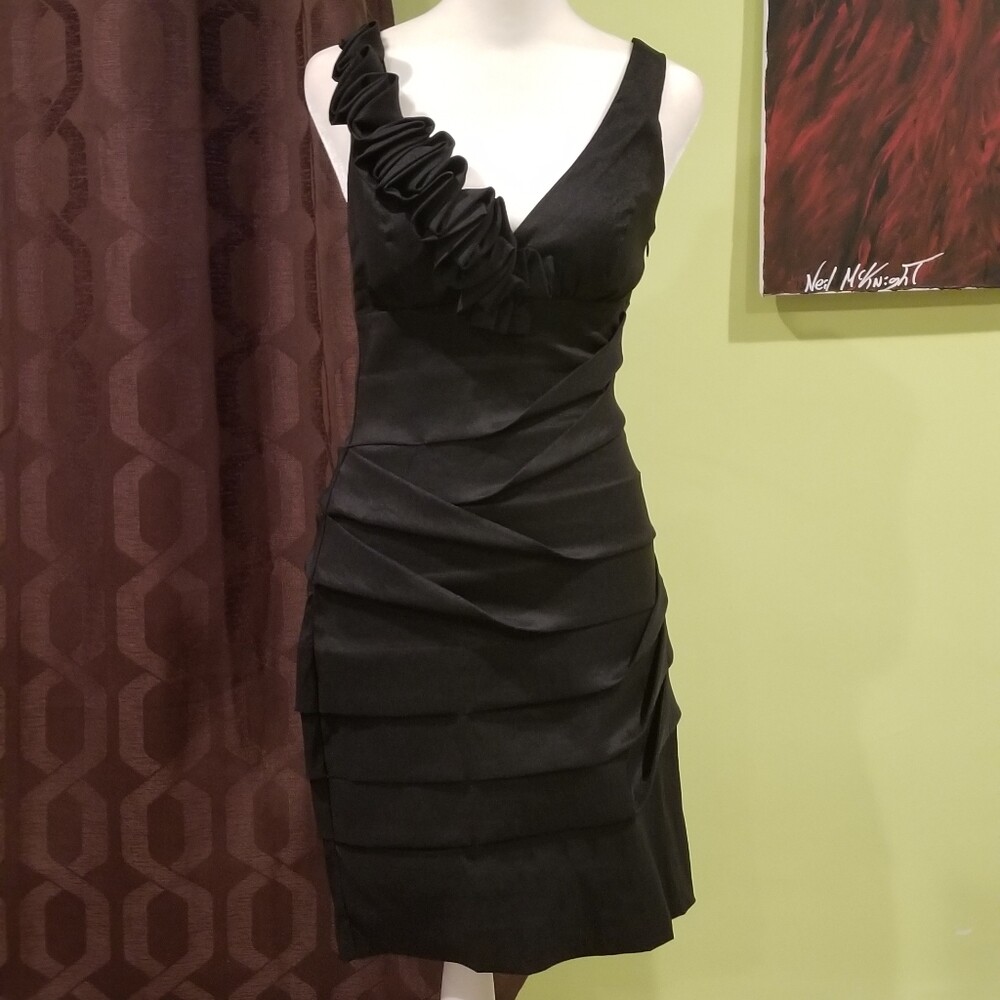 Ruched Ruffle Form Fitting Cocktail Dress | eBay
