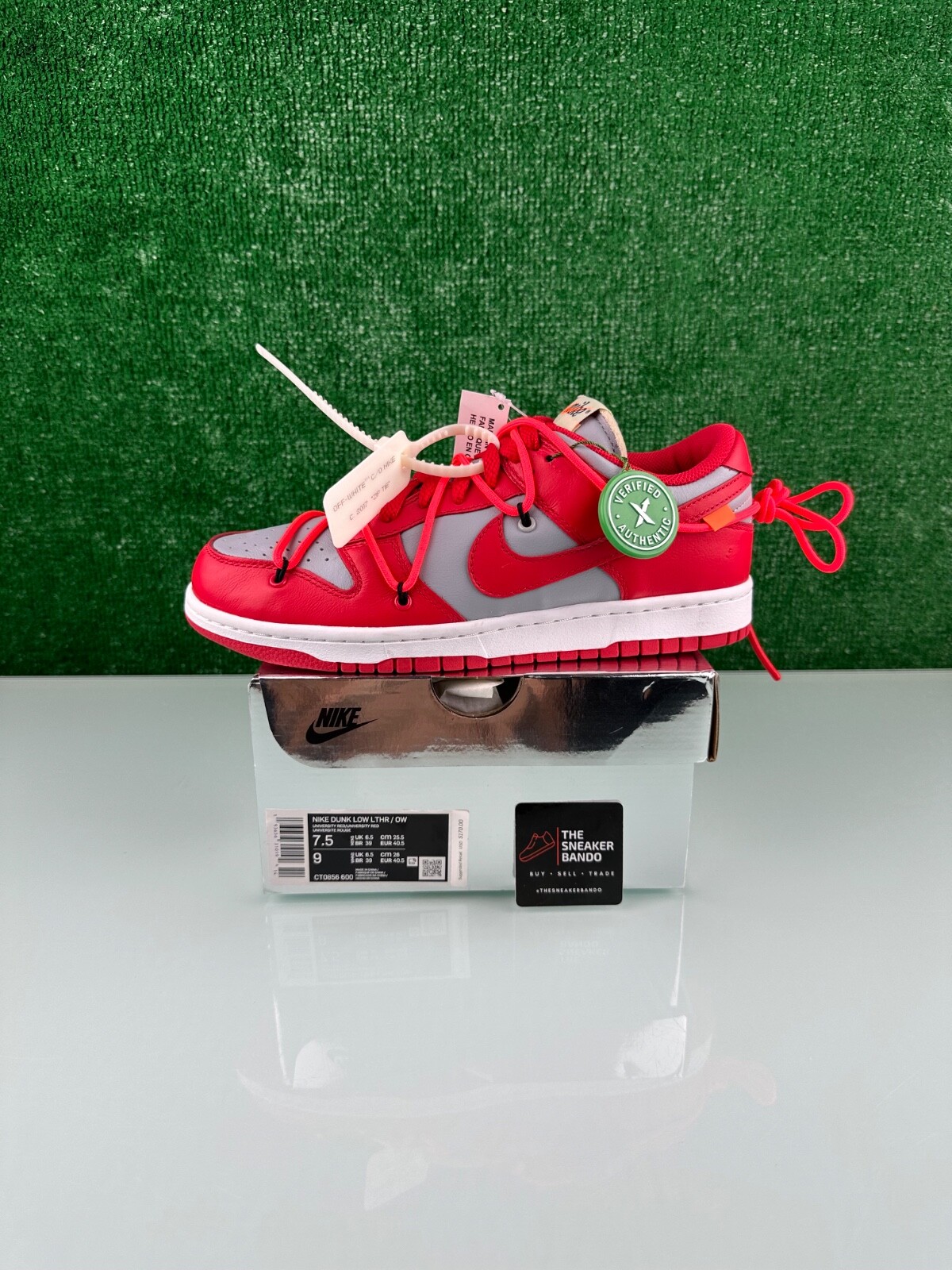 OFF WHITE X NIKE Taglia 7.5 Nike Dunk Low x OFF WHITE University Red 2019