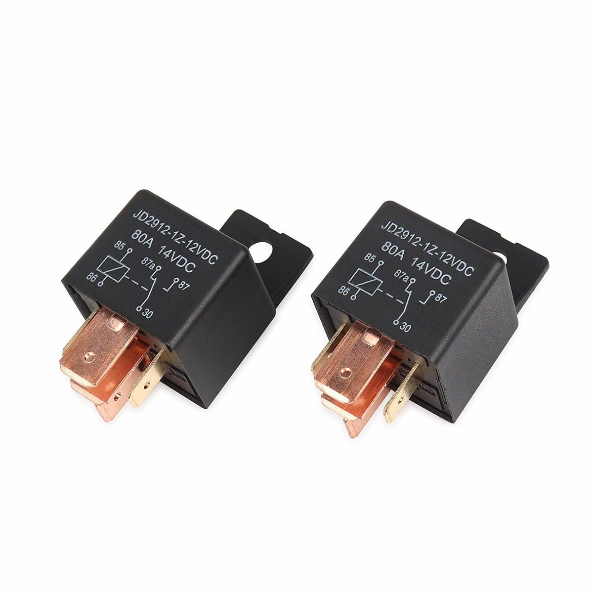 2 Relais Voiture 5 Broches 12V 80A – Modèle JD2912-1H-12VDC – Pour Klaxon, Ventilateur, Solénoïde, Installation Facile