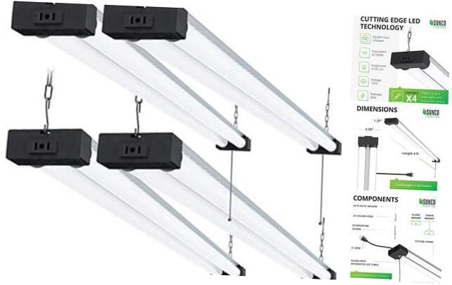 Sunco Linkable LED Utility Shop Light, 4500 LM, 6500K, 4 FT, 48 Inch