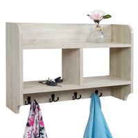 Wandgarderobe HWC-C68, 4 Haken 41X60X19Cm 3D-Struktur Eiche-Optik