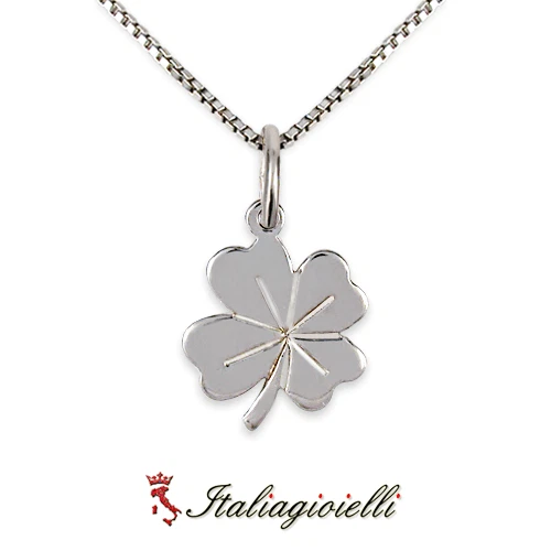 Collana Quadrifoglio Portafortuna in Argento 925 Rodiato Oro Bianco - Immagine 3 di 4