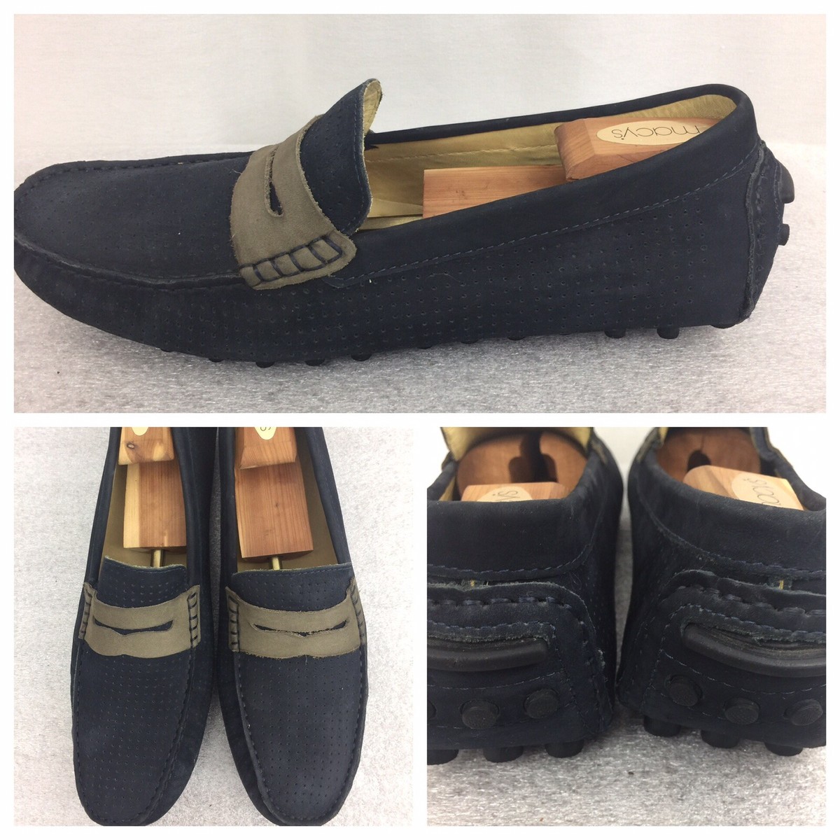 MERCANTI FLORENTINI Penny Loafer Driver Heel Navy Blue Taupe 