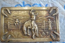 vintage 50s ,solid brass Bronco rider western cowboy belt buckle