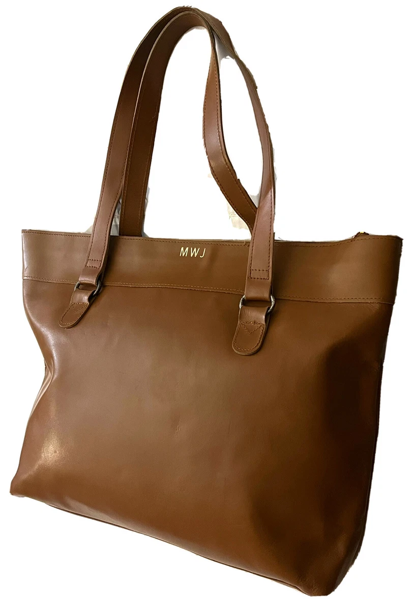 LILLIAN VERNON SHOULDER TRAVEL TOTE BAG BROWN LEATHER SILVER ZIPPED. | eBay