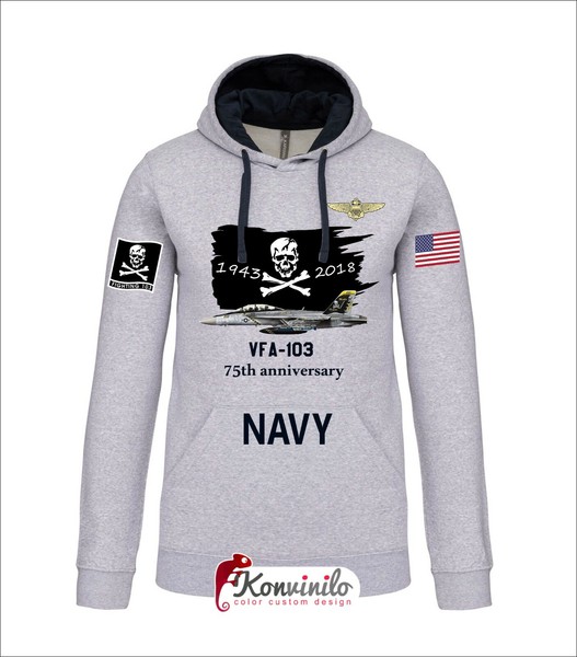 sudadera  f18  jolly rogers 75th  vf-103  navy pecho konvinilo  gris / azul
