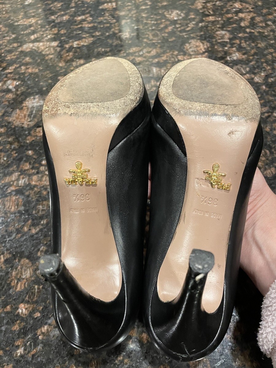 Prada Women's High Heels Shoes Platform Black Leather 36.5 Prada Women's High Heels Shoes Platform Black Leather 36.5