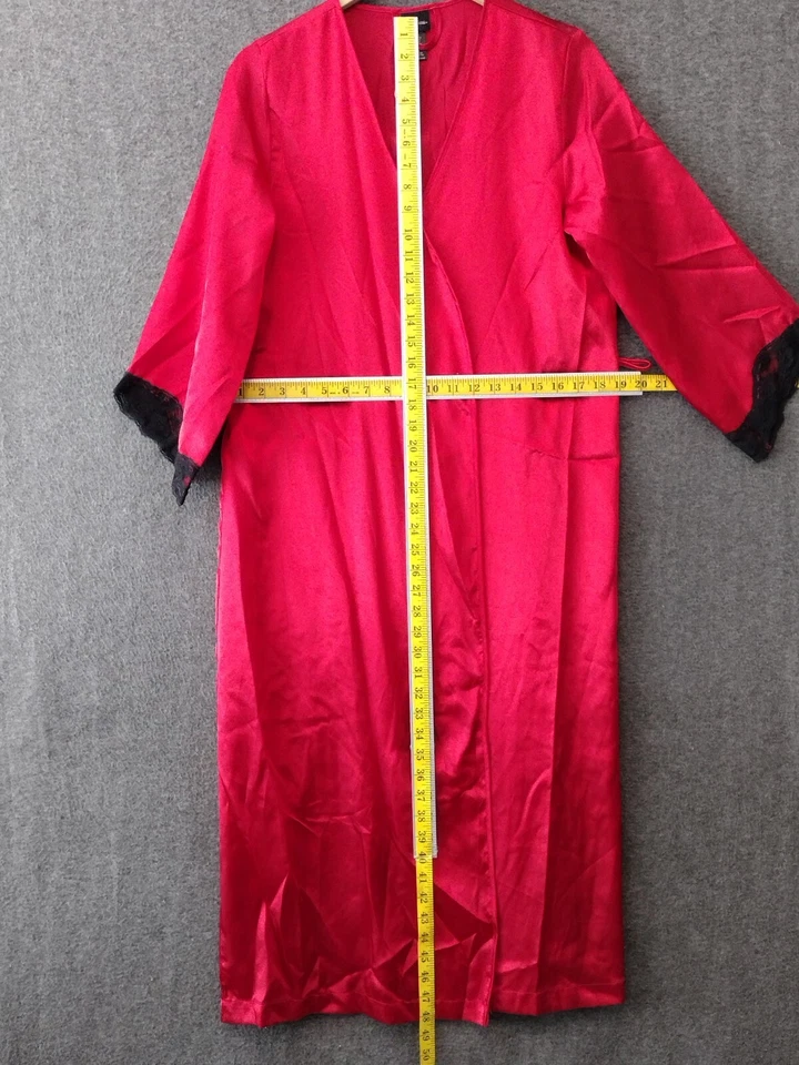 Bata Secret Treasures para mujer XS roja satinada envoltura larga encaje inserción salón Foto 4 de 4