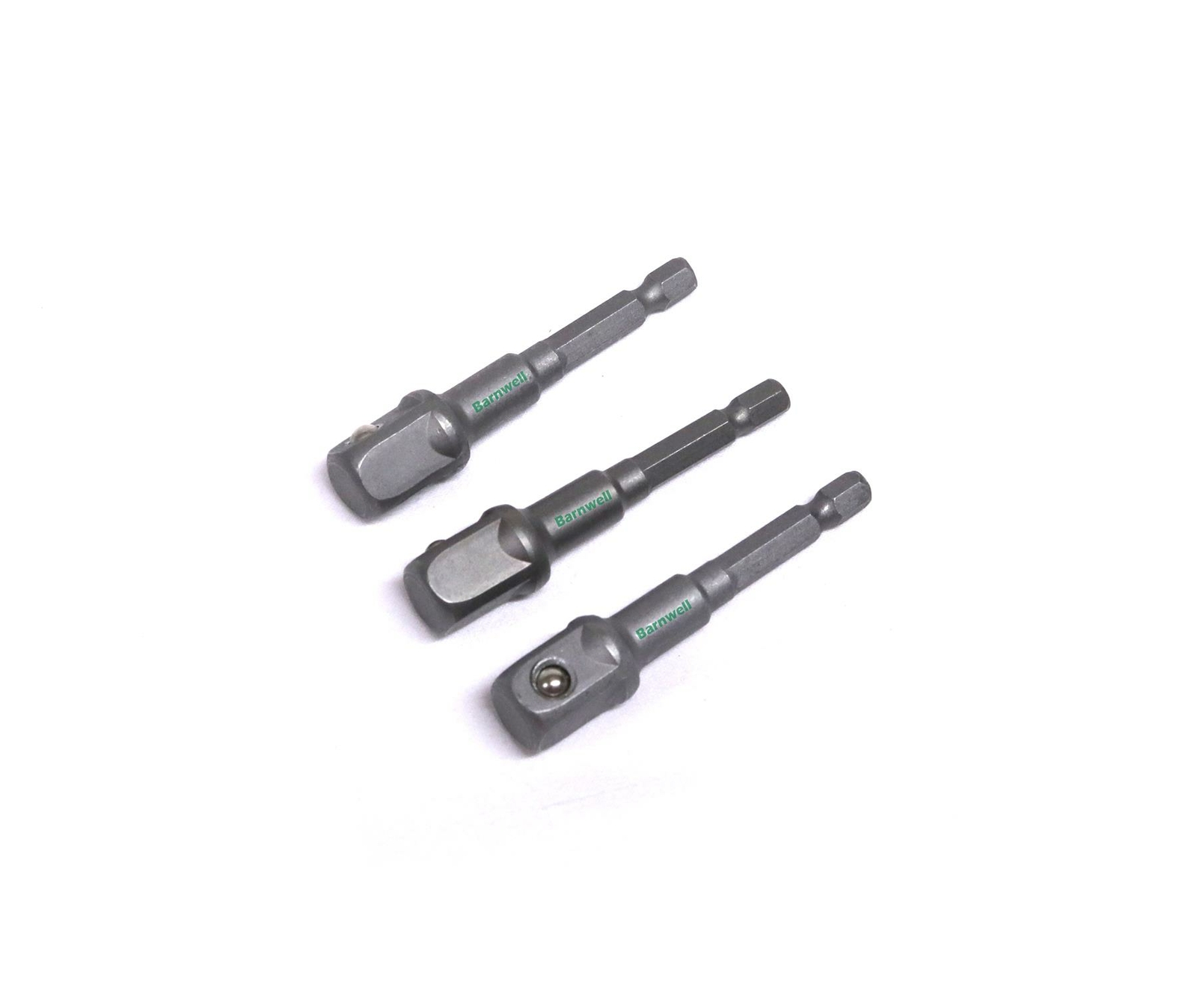 Barnwell Pack of 3 Socket Adaptors 1/2"" Square Drive to 1/4"" Hex Hexagon Drill