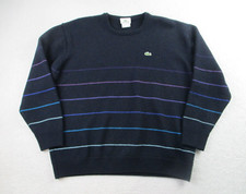 Lacoste Knit Sweater Mens 8 Black Striped Pure New Wool Pullover France Outdoor