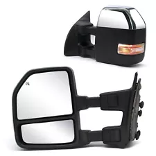 Tow Mirrors For 99-16 Ford F250-F450 Super Duty Power Heated Turn Signal Chrome