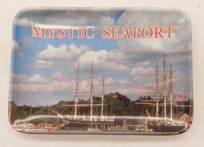 Vintage Mystic Seaport (Mystic, CT) Souvenir Trinket Tray w/Tall Ships 5.75''x4''