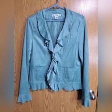 Rafael Aqua Marine Faux Suede Ruffle Blazer Jacket. Size 10