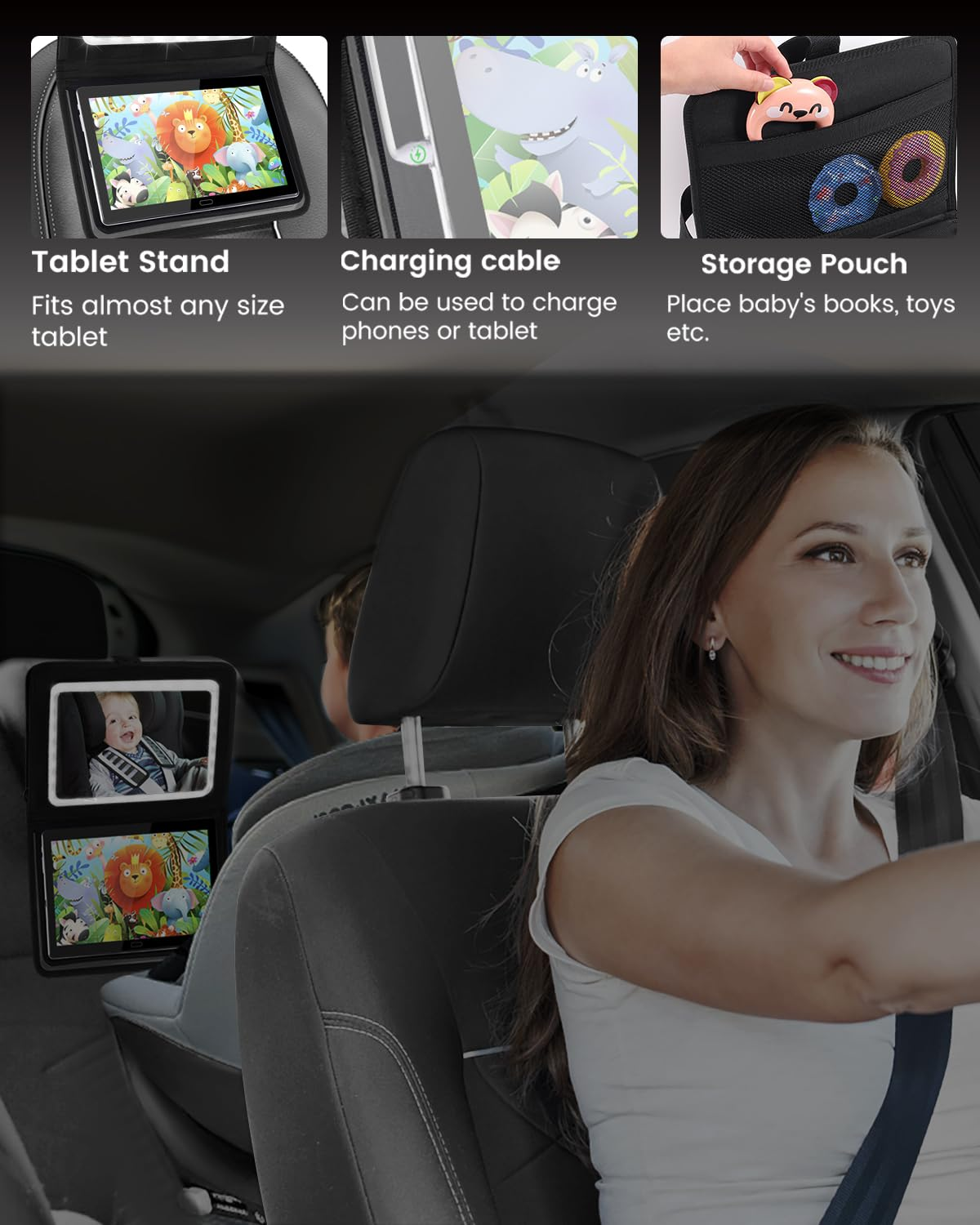 Baby Car Mirror with Light,Rear Facing Car Seat Mirror with Tablet