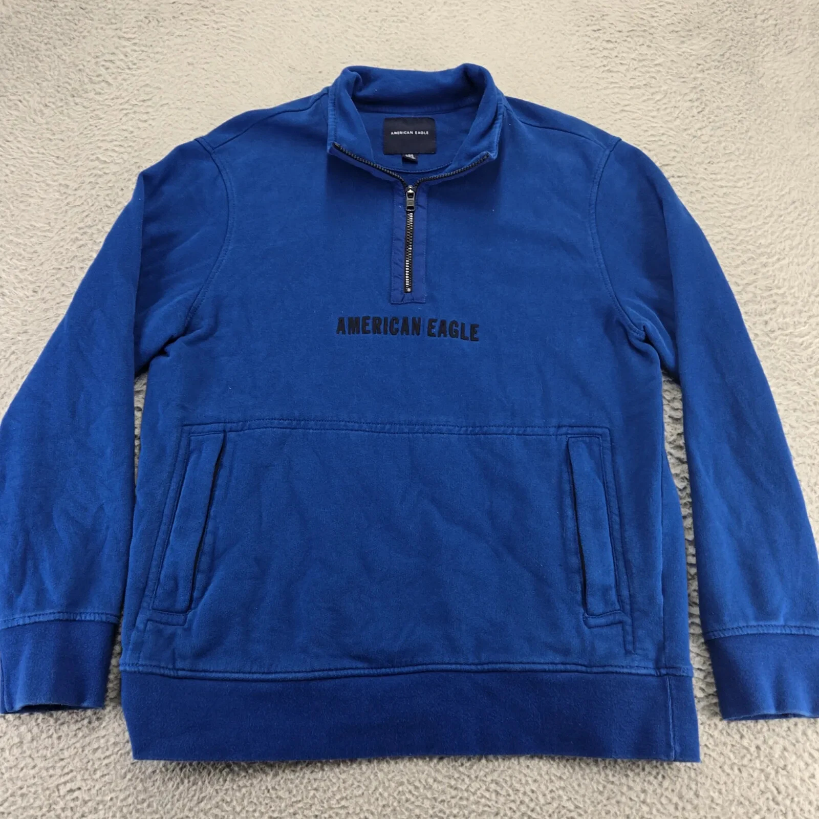 American Eagle Jacket Mens Large Blue Spellout Pockets 1/4 Zip Long Sleeve
