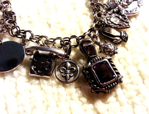 Sterling Silver Charm Bracelet & 18 Charms, 7.75" Locket, Key, Butterfly Loaded - Picture 10 of 15