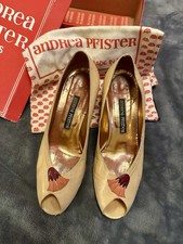 Vintage Andrea Pfister Shoes Sz 7.5 Box Dustbag Art Nouveau Flowers Peep Toe