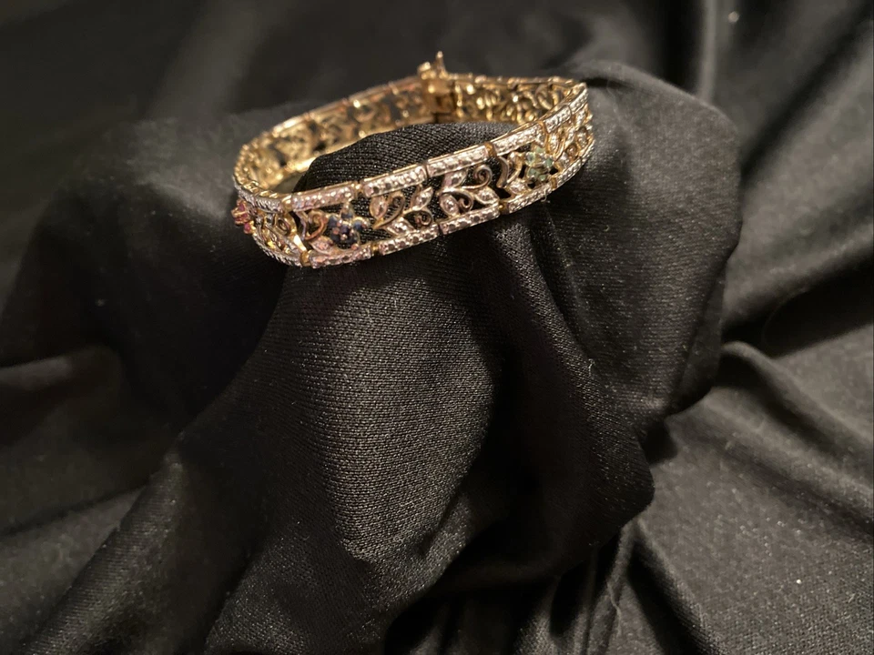 Gold Plated 925 Floral Bracelet with Rubies Sapphire Peridot Gemstones 7.5 - Image 2 of 4