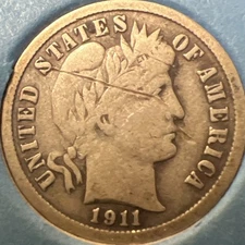 1911 P  Barber Dime Better Coin .. Scratched 