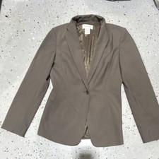 Calvin Klein Women's Gray Solid One-Button Lined Notch Blazer Jacket Size 6