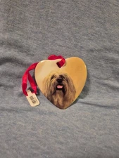 Ceramic Dog Heart Shaped Christmas Ornament - Lhasa Apso