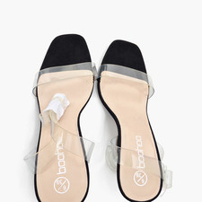 boohoo Clear Strap Heeled Sandals Black Sole Transparent PVC Strappy Heels 6/39