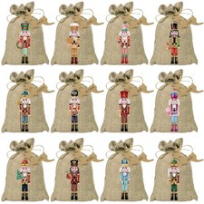Christmas Burlap Gift Bags With Drawstrings 24pcs Watercolor 12 Designs Christma