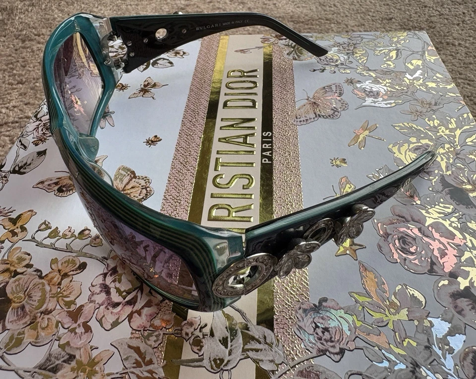 Authentic VTG BVLGARI Flower Motif Rhinestone Sunglasses w/ Authentic Metal Case - Image 4 of 4