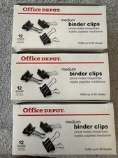 Office Depot Medium Binder Clips Count 12 Holds Up To 80 Sheets Black - 3 Boxes