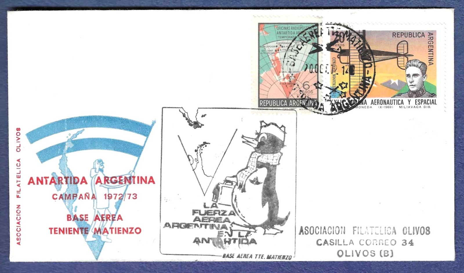 1972 Argentina Antarctica airmail cover Teniente Matienzo base cancel