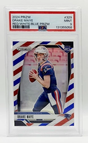 PSA 9 2024 Prizm Red White & Blue #329 Drake Maye RC New England Patriots