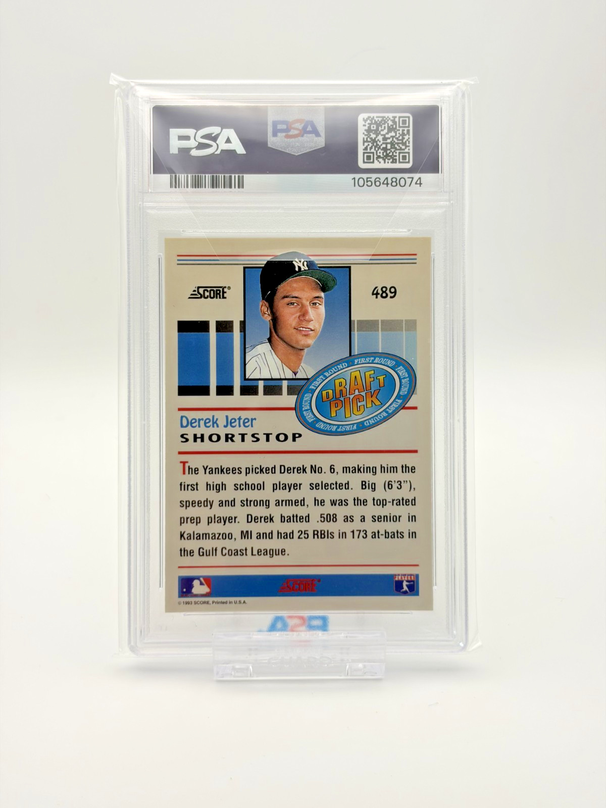 PSA 9 - 1993 Score - Derek Jeter #489 (RC) view 2