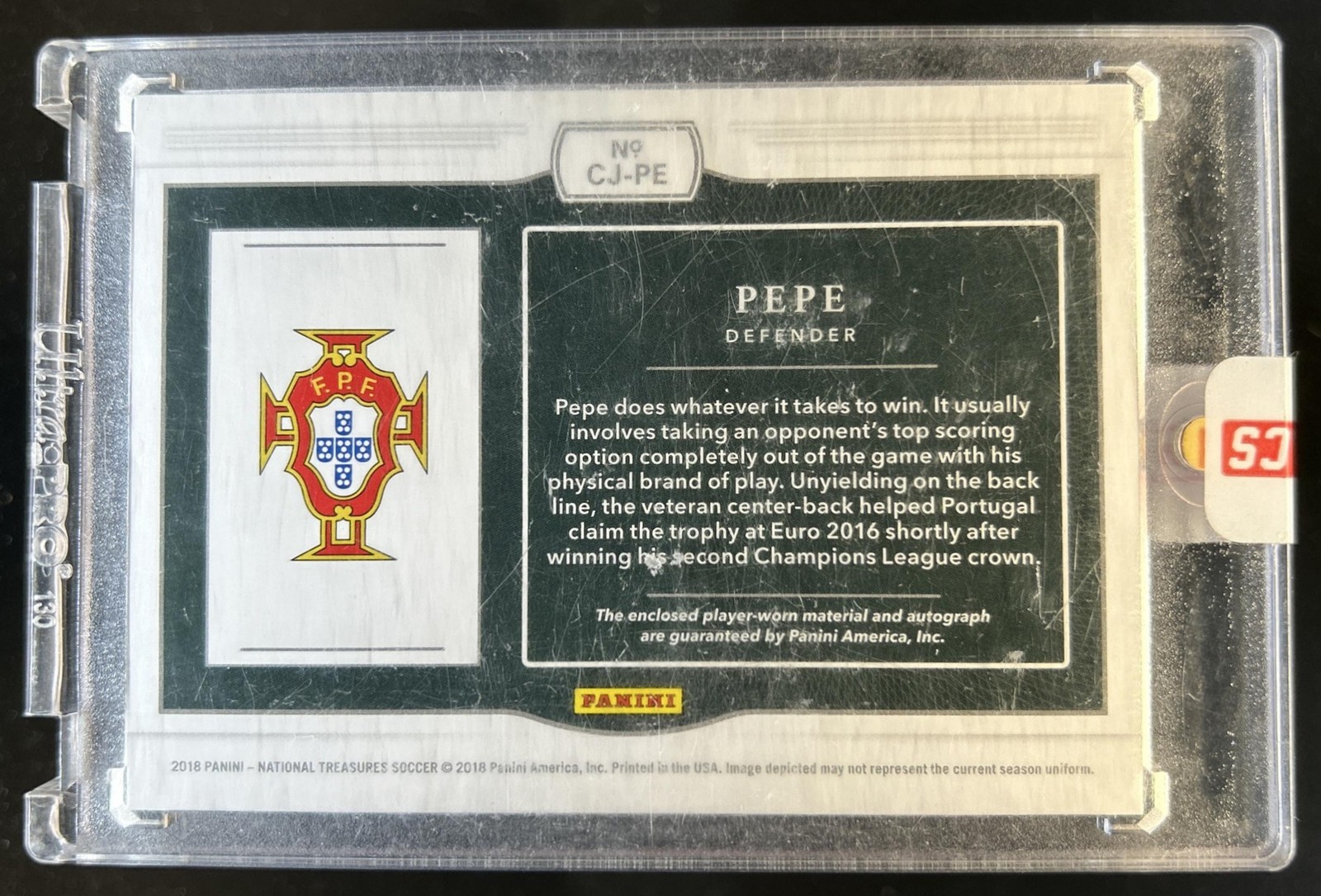 2018 Panini National Treasures Pepe Colossal Jersey Auto Autograph #/99 Portugal view 2