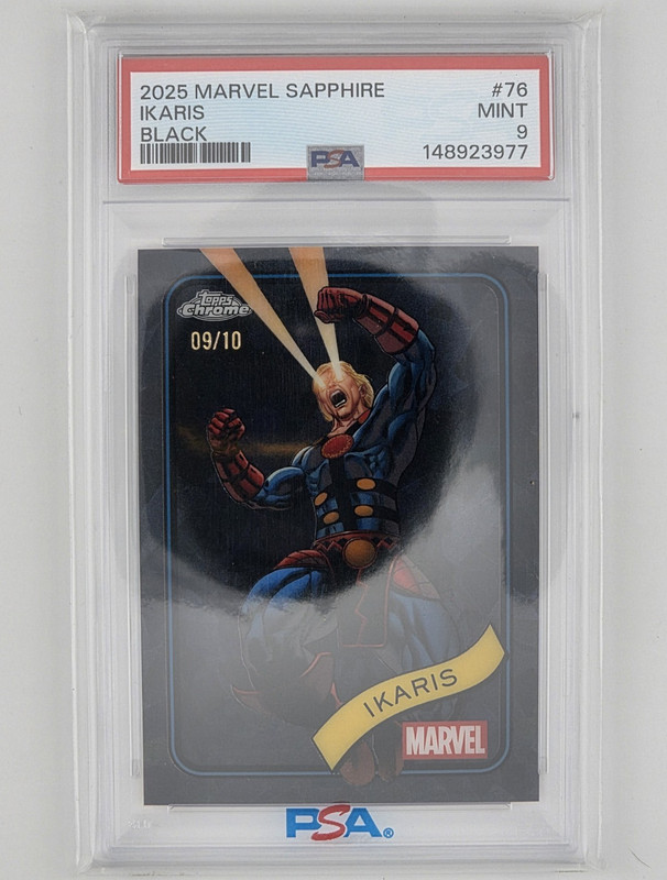 Topps 2025 Marvel Sapphire Ikaris Black #76 Serial #09/10 PSA 9