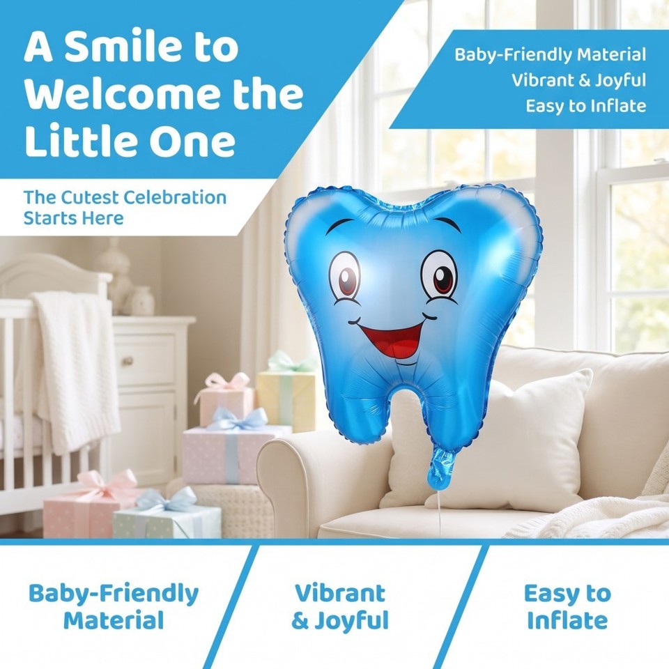 12Pcs Reusable Blue Tooth Balloons Cartoon Design Baby Shower Party ...